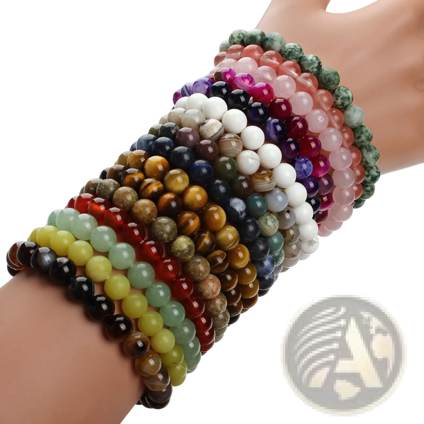 Natural Polished Gemstone and Agate Beaded Bracelet