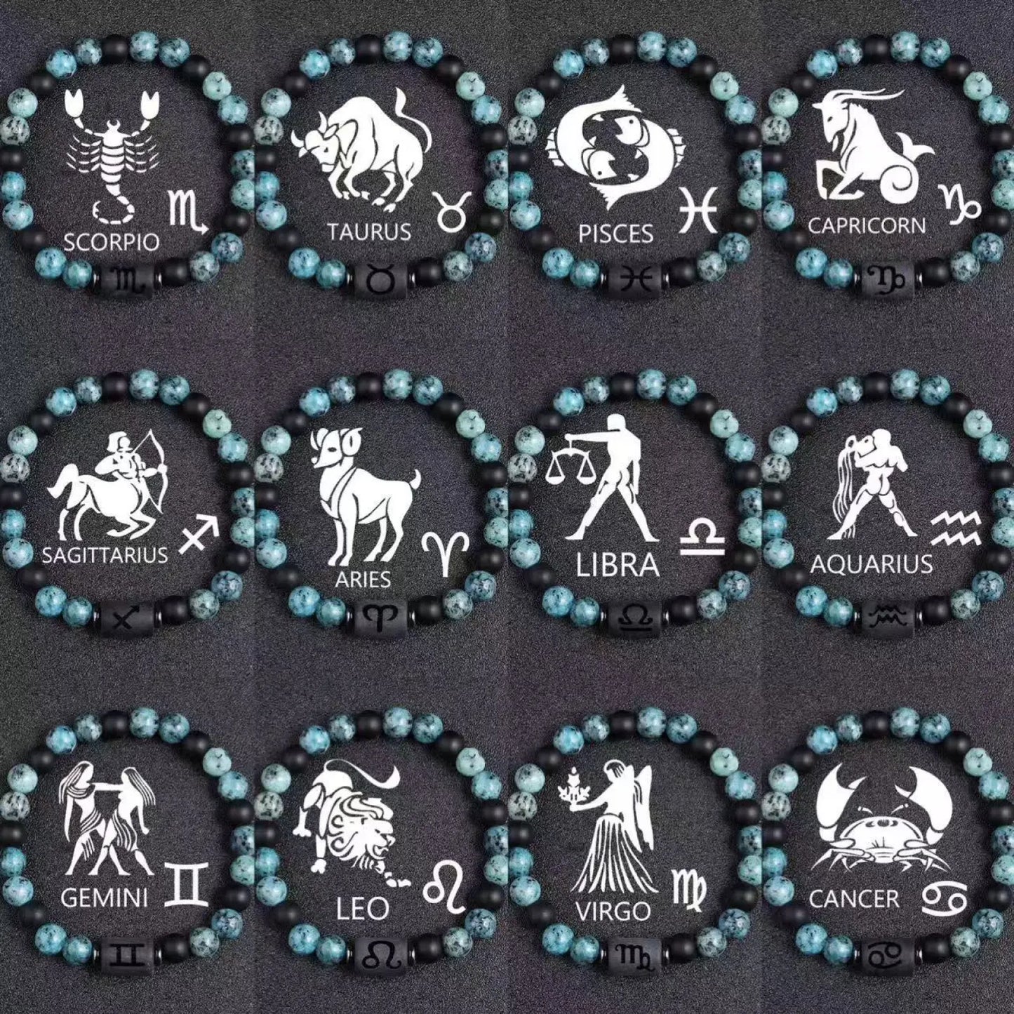 Natural Stone 12 Constellation Zodiac Obsidian Bracelet