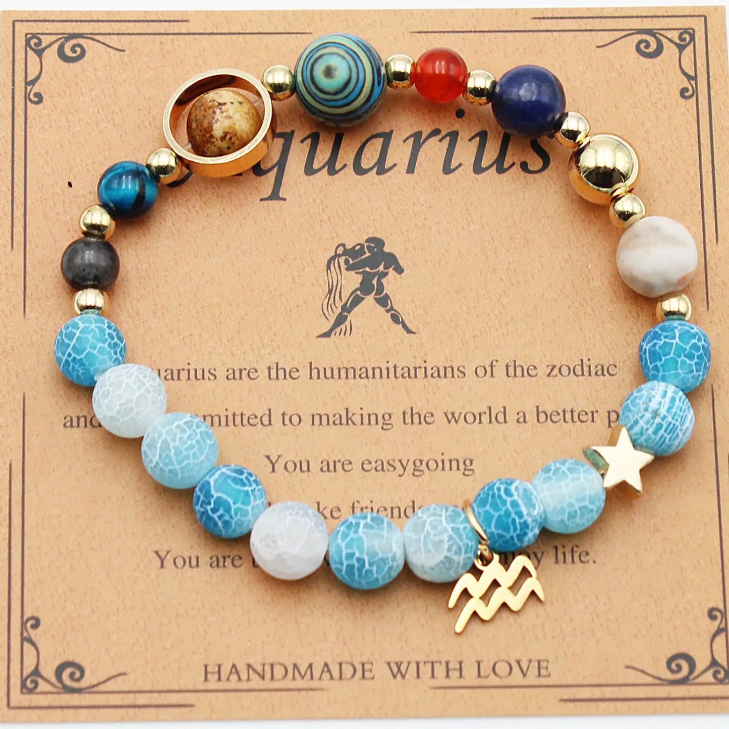 Natural Stone Twelve Zodiac Constellation Beaded Bracelet