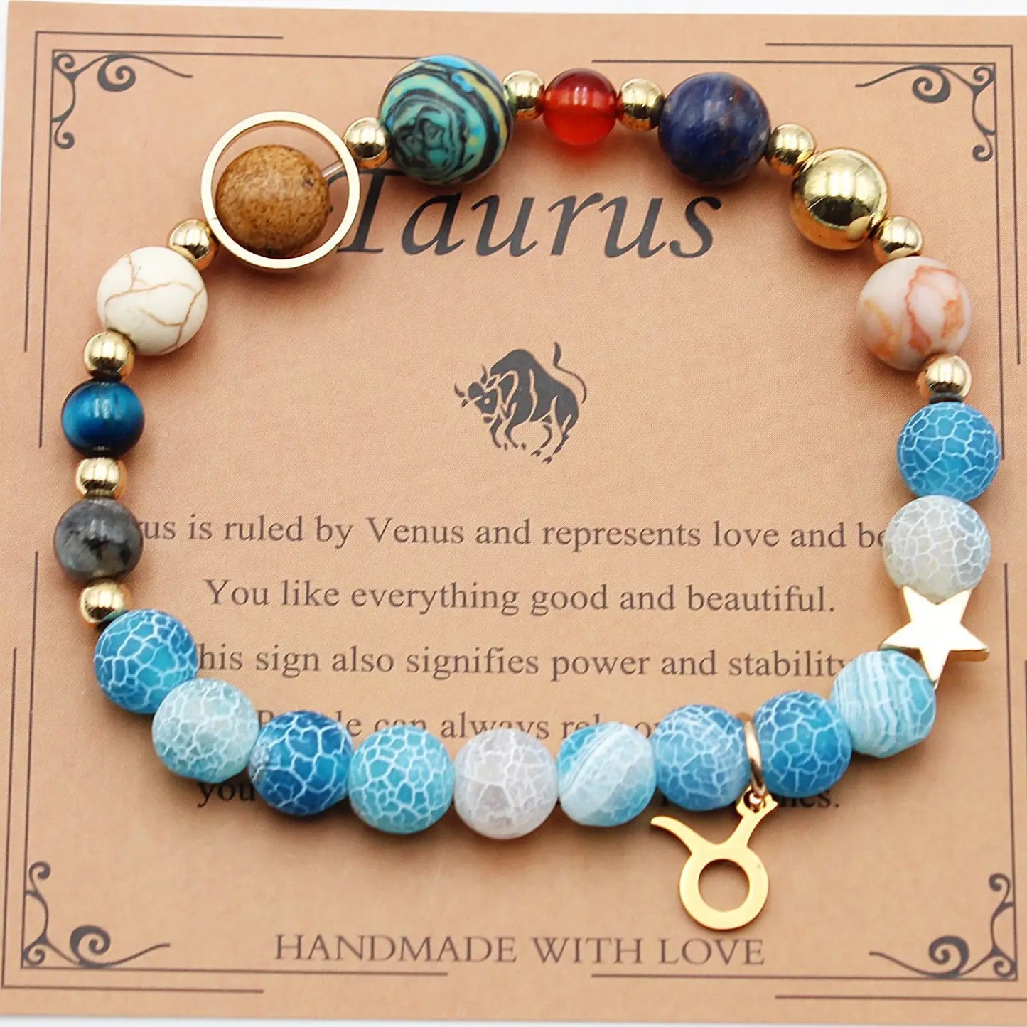 Natural Stone Twelve Zodiac Constellation Beaded Bracelet