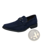 Navy Blue Suede Buckle Loafers with Non Slip Rubber Soles