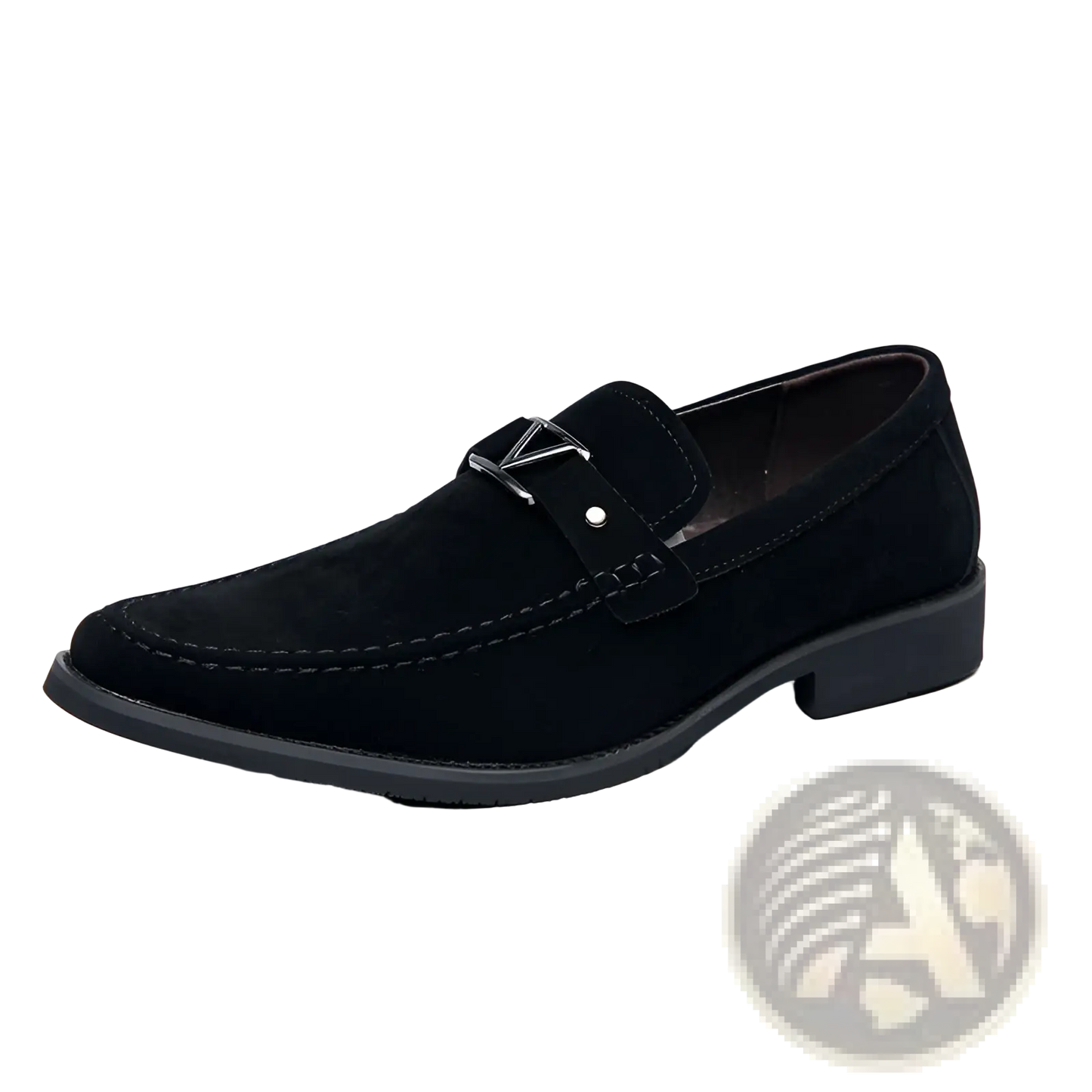 Navy Blue Suede Buckle Loafers with Non Slip Rubber Soles