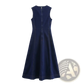 Navy Crew Neck Sleeveless Denim A-line Dress