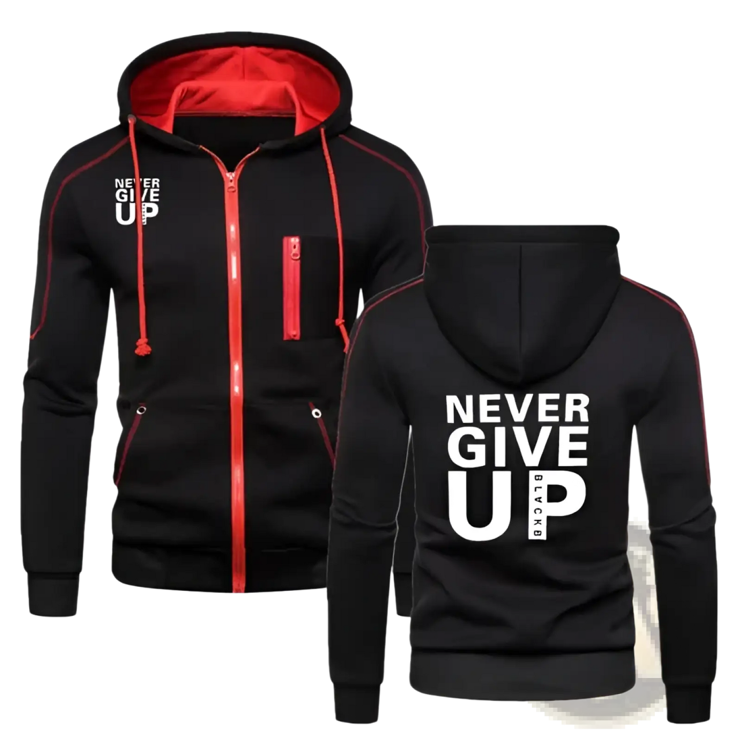 Never Give Up Contrast Zip Hoodie for Men