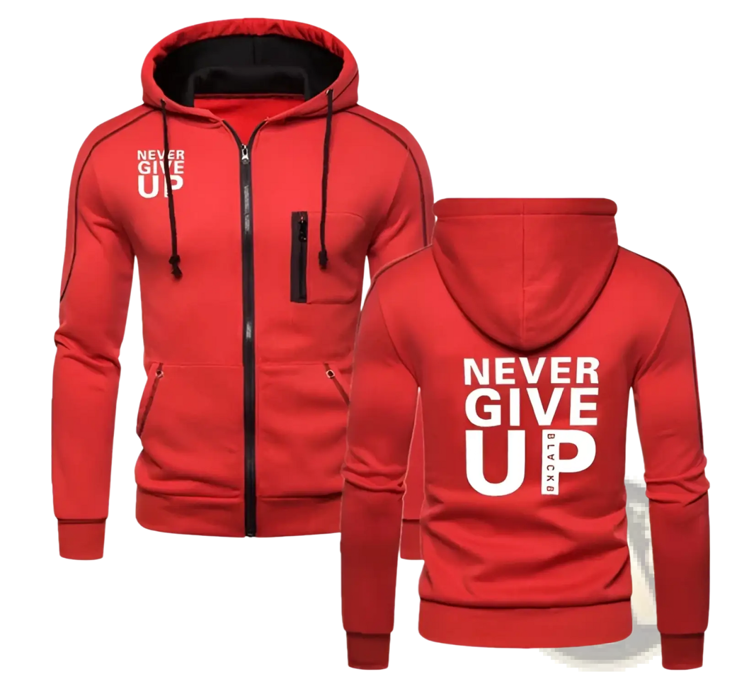 Never Give Up Contrast Zip Hoodie for Men