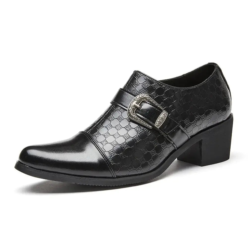 Men's Crocodile Pattern Leather Cuban Buckle Shoes