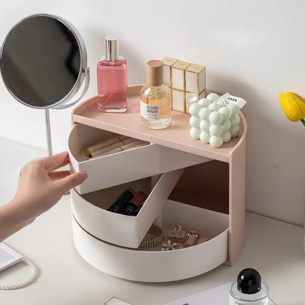 360 Rotating White Tiered Makeup and Jewelry Organizer
