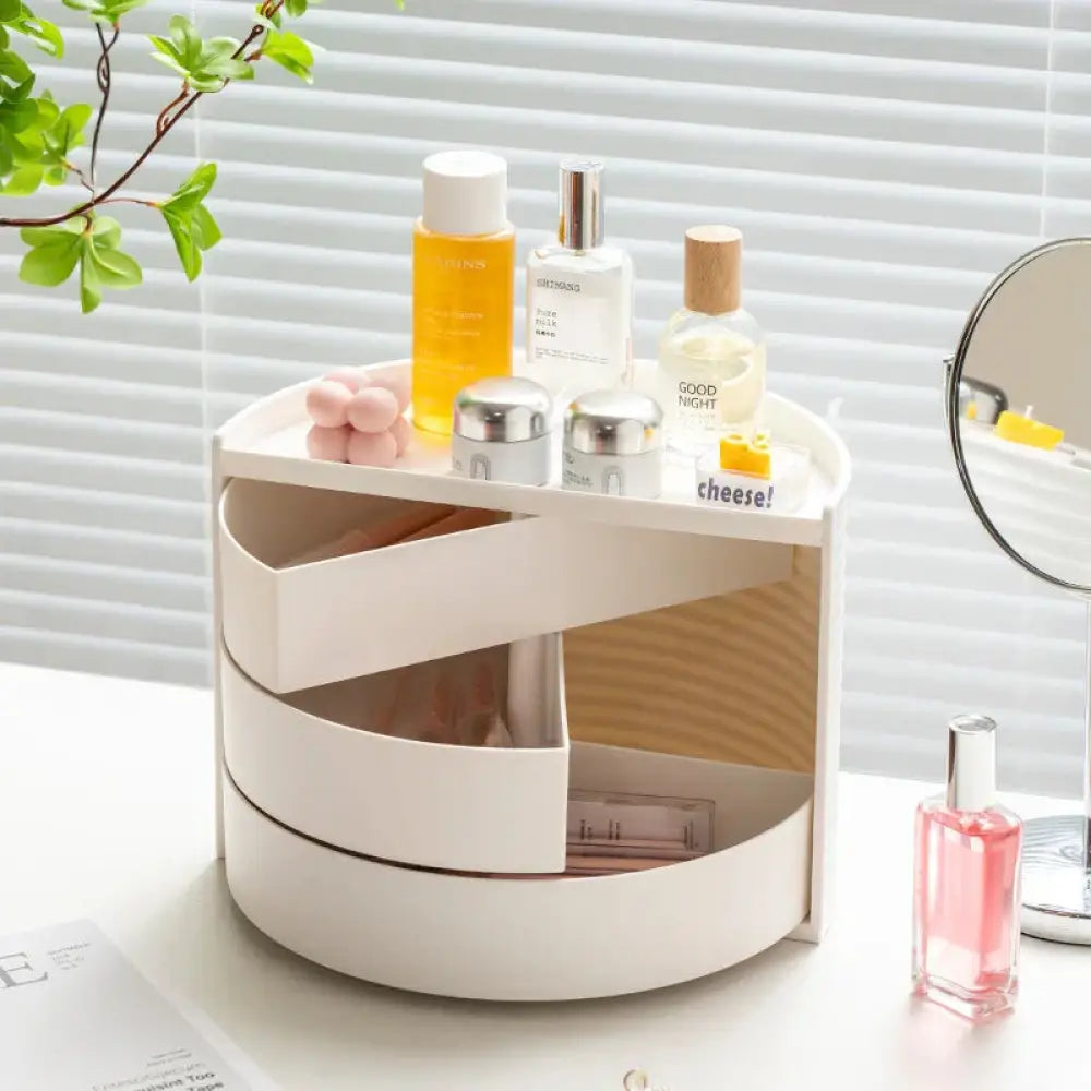 360 Rotating White Tiered Makeup and Jewelry Organizer