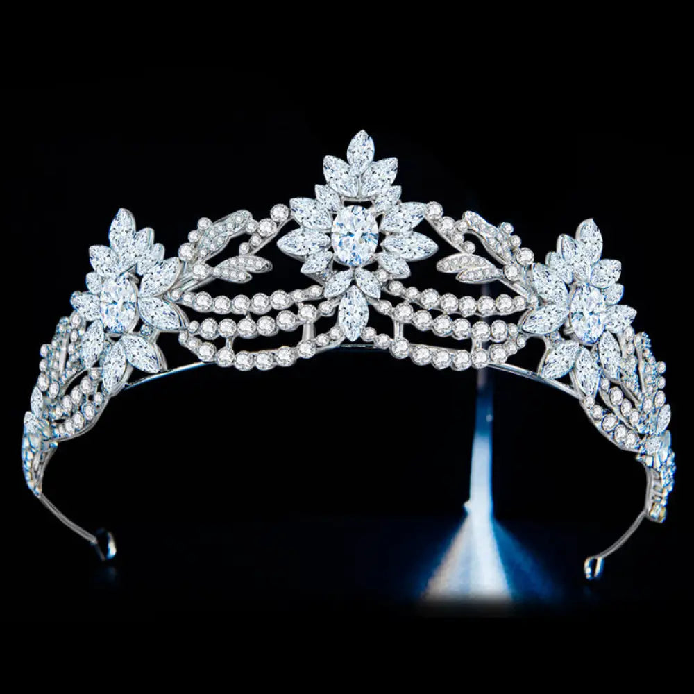 Floral 3a Zirconia Silver Bridal Tiara with Pastel Crystals