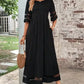 Mesh Patchwork Maxi Dress with Pockets and Sheer Accents