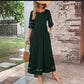 Mesh Patchwork Maxi Dress with Pockets and Sheer Accents