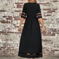 Mesh Patchwork Maxi Dress with Pockets and Sheer Accents