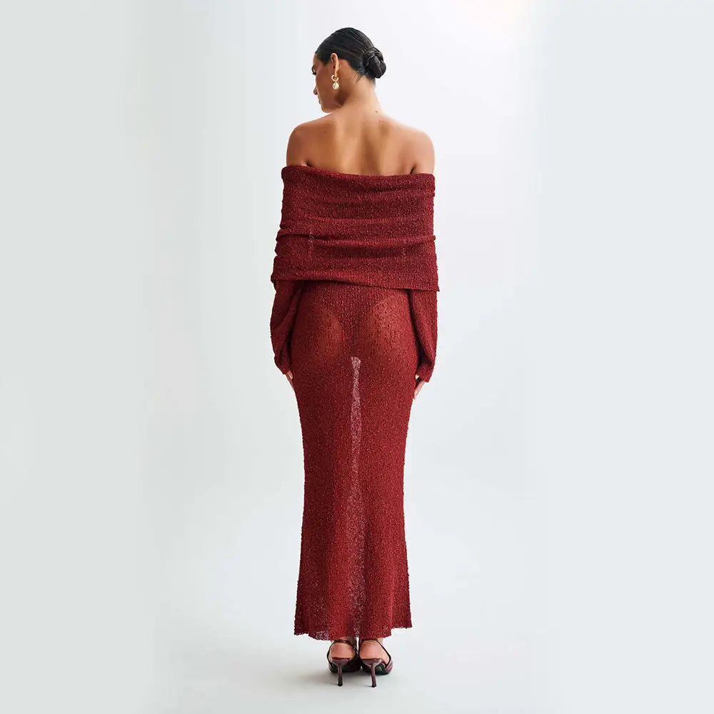 Shimmering one Shoulder Knit Maxi Beach Dress