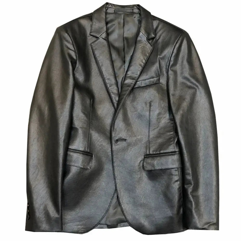 Men's Slim Fit Korean Polo Collar Pu Leather Jacket