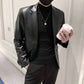 Men's Slim Fit Korean Polo Collar Pu Leather Jacket