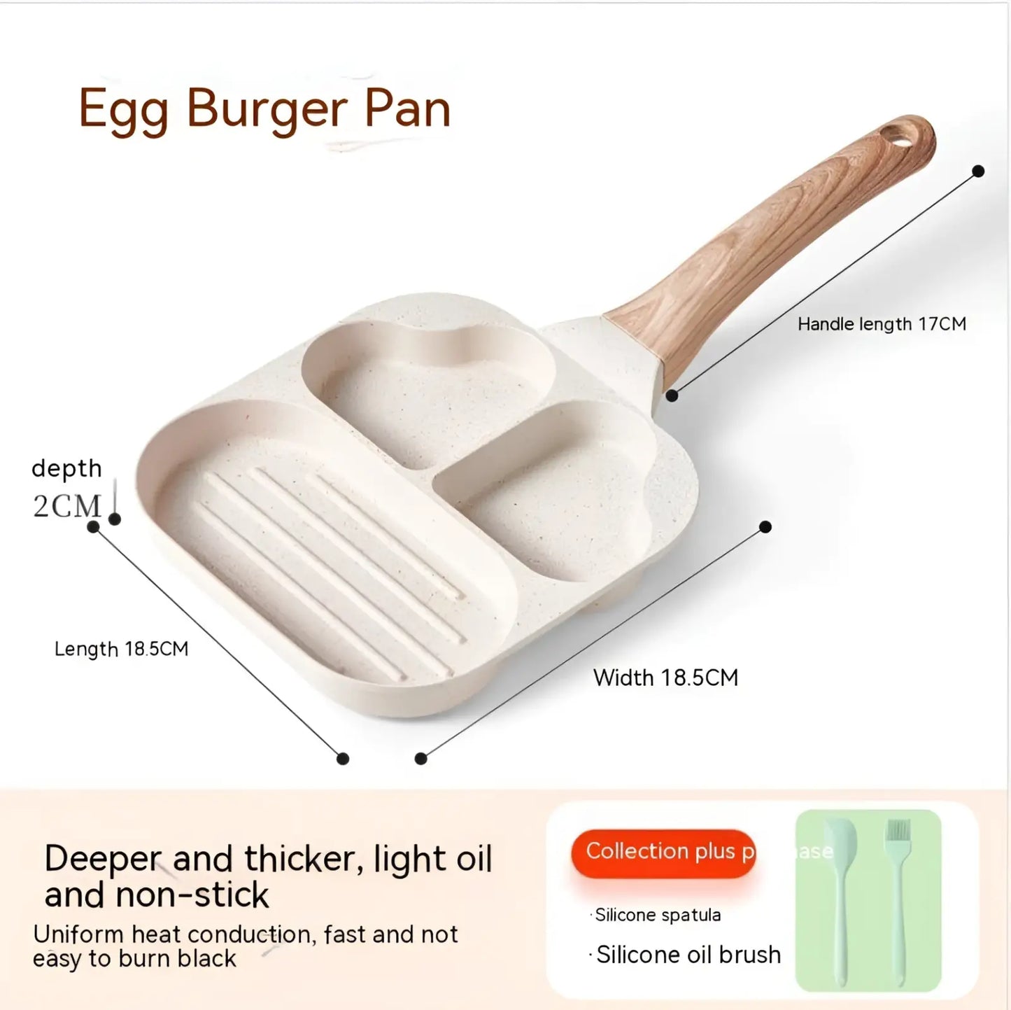 Nonstick Four Hole Egg Frying Pan with Wood Handle