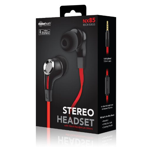 Fones de ouvido estéreo intra-auriculares NoiseHush Premium Bass com microfone em linha