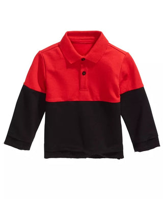 Camisa de gola com blocos de cores para bebês meninos First Impressions, vermelha, tamanho 18 meses