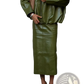 Olive Green Patent Leather Jacket and Midi Skirt Set