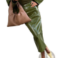 Olive Green Patent Leather Jacket and Midi Skirt Set