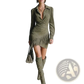 Olive Green Suede Fringed Wrap Long Sleeve Dress