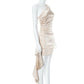 Beige Satin Ruched one Shoulder Backless Mini Dress