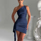 Beige Satin Ruched one Shoulder Backless Mini Dress