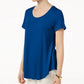 JM Collection Top feminino com decote redondo, azul brilhante, tamanho X-S