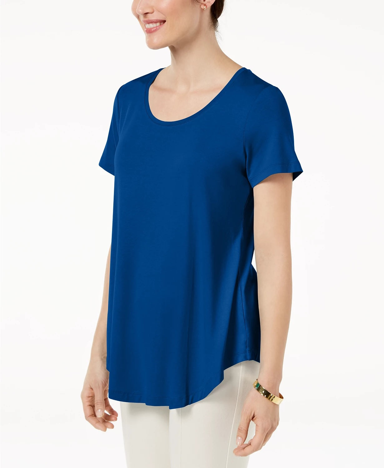 JM Collection Top feminino com decote redondo, azul brilhante, tamanho X-S
