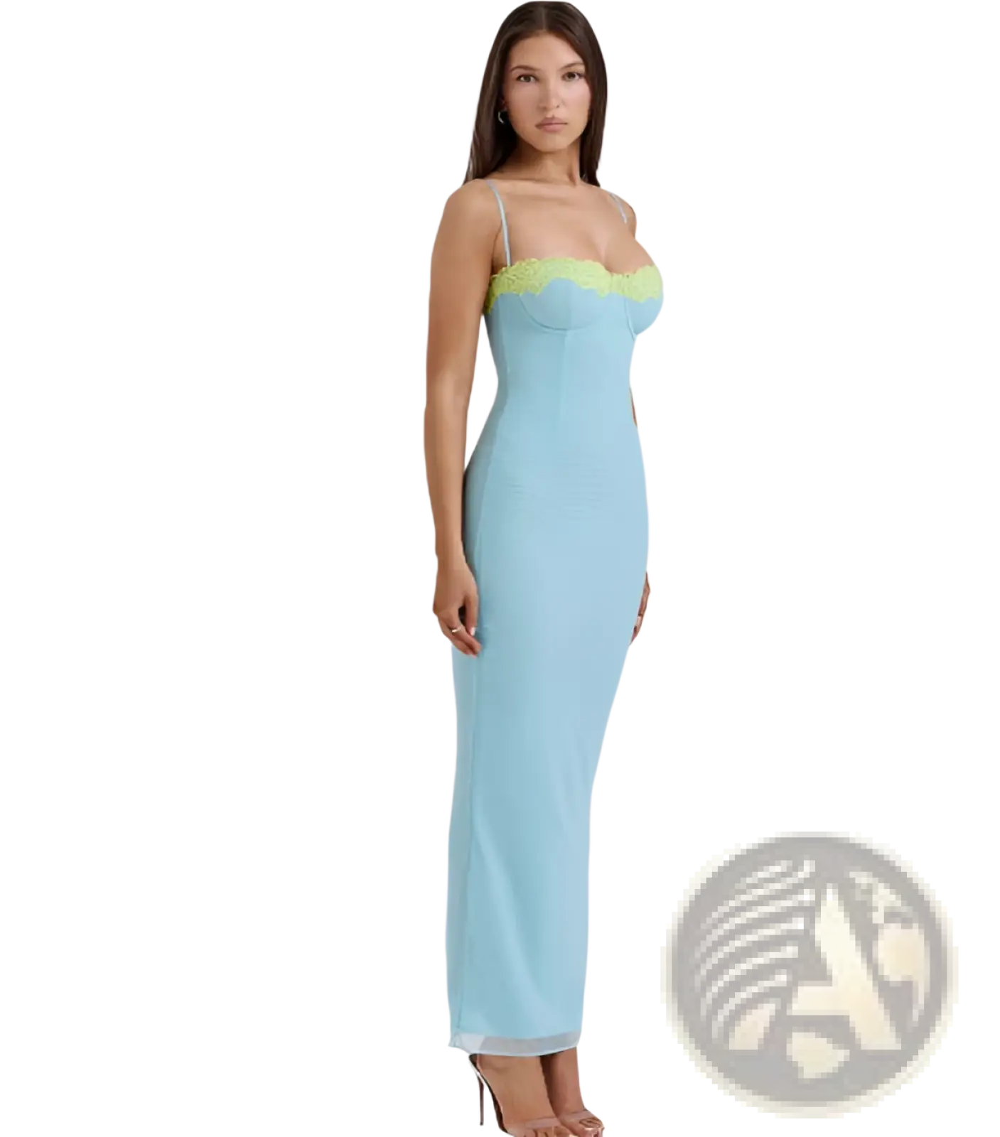 Orange Lace Trim Mesh Midi Dress