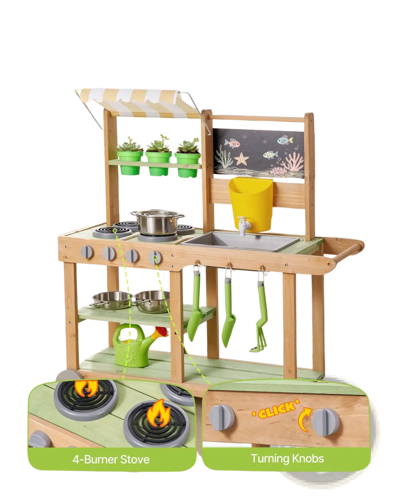 Outdoor Mud Kitchen for Kids with Canopy and Wheels