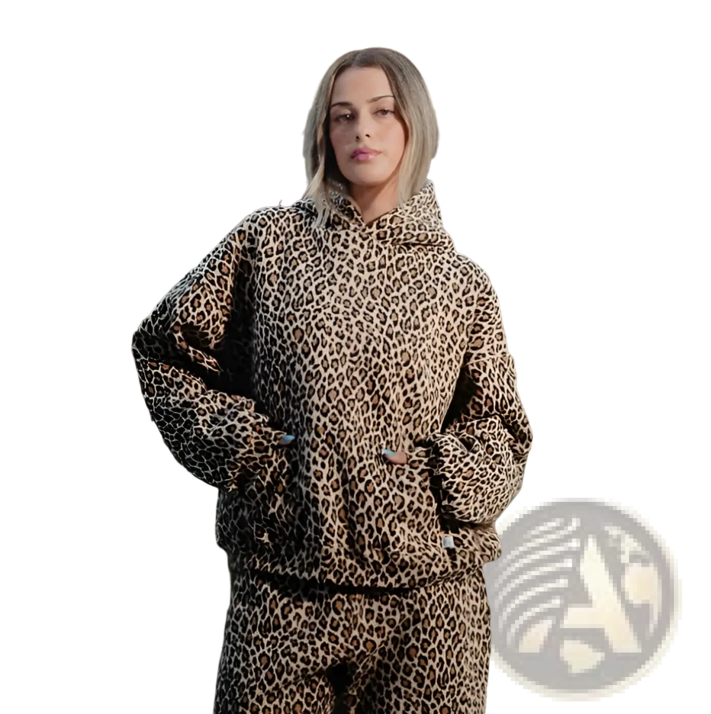 Oversized American Vintage Leopard Print Hoodie and Pants Set