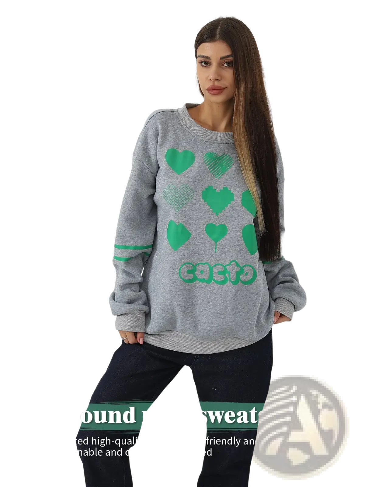 Oversized Heart Pattern Graphic Sweatshirt