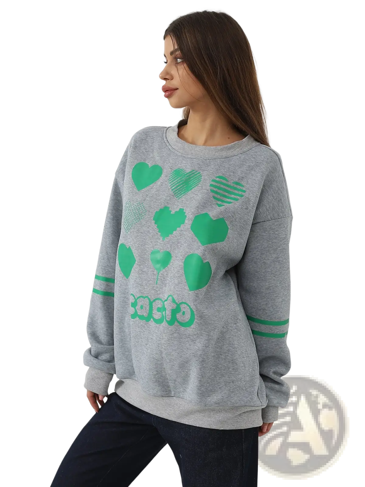Oversized Heart Pattern Graphic Sweatshirt