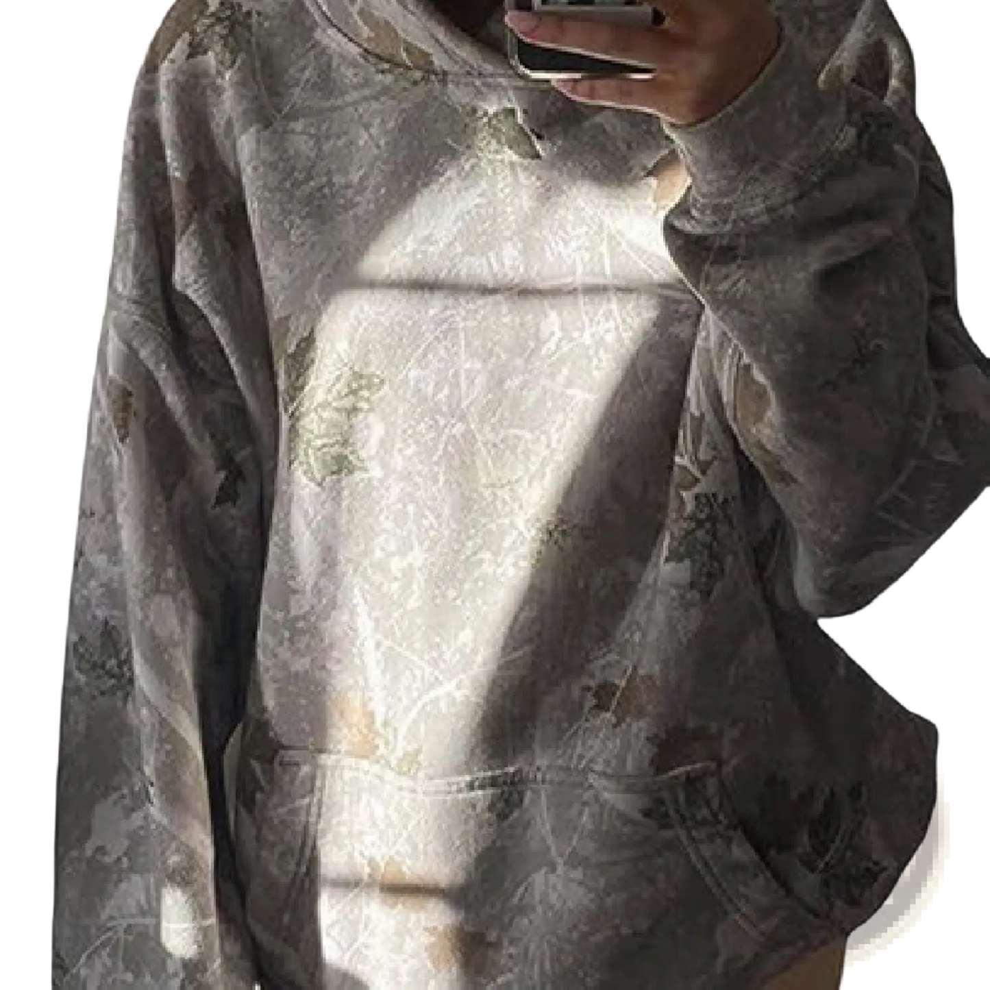 Oversized Leafy Camouflage Lantern Sleeve Hoodie