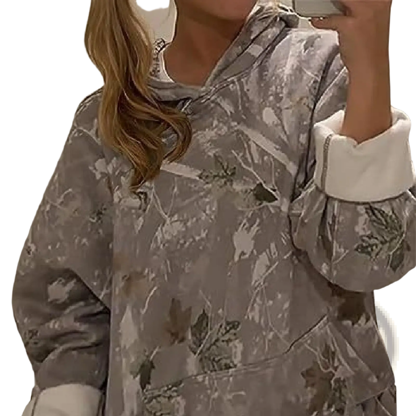 Oversized Leafy Camouflage Lantern Sleeve Hoodie
