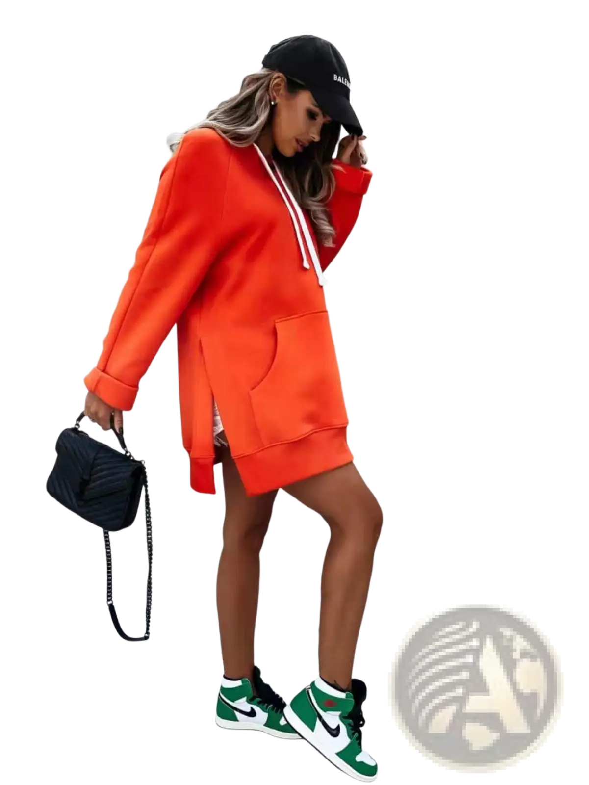 Oversized Mid Length Hooded Sweatshirt Dress with Pockets