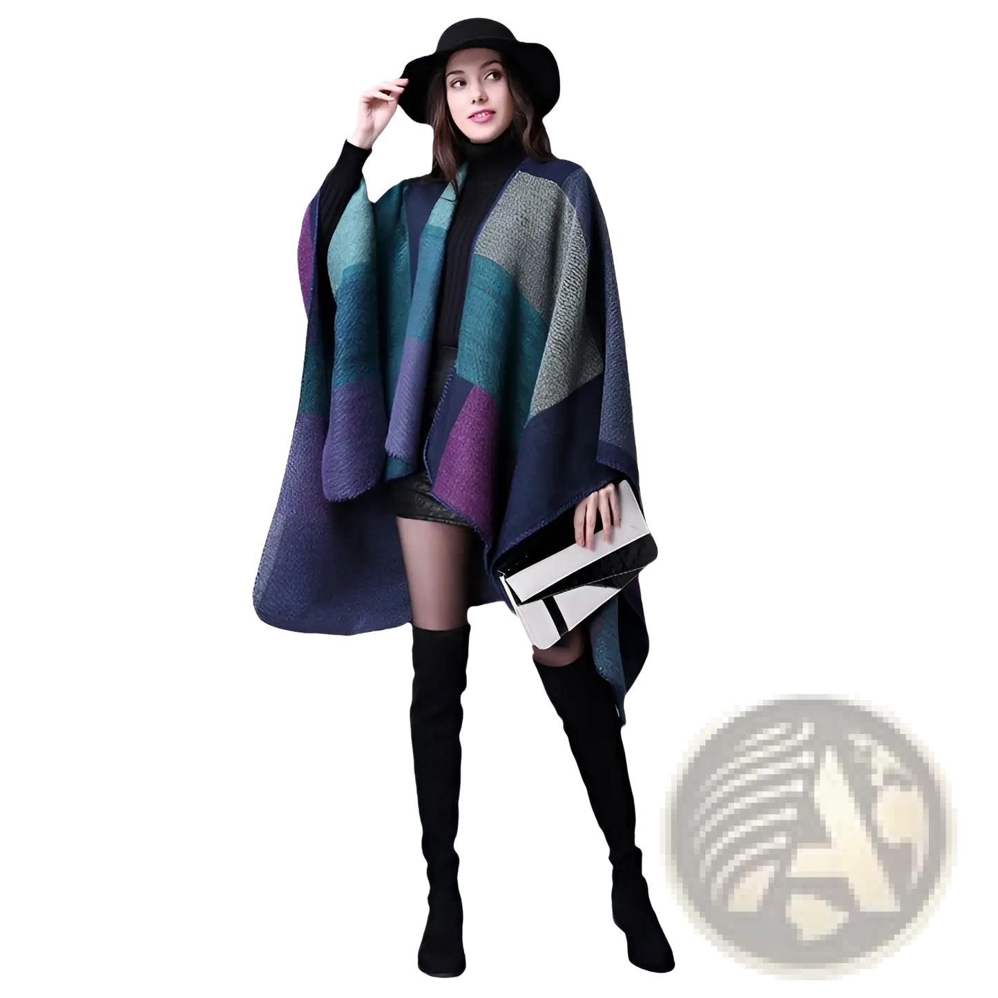 Oversized Plaid Woolen Cape Geometric Travel Shawl