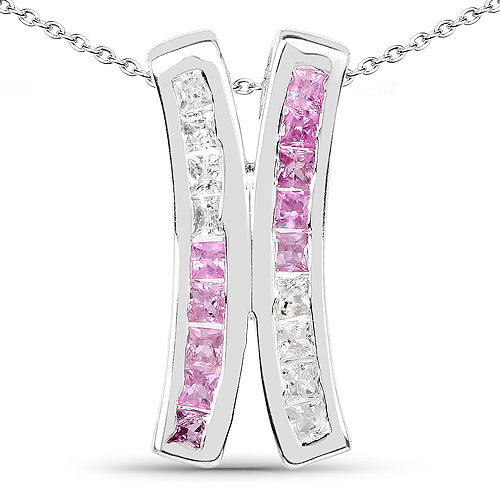 1.08 Carat Genuine Pink Sapphire and White Sapphire .925 Sterling Silver Pendant
