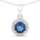 0.72 Carat Genuine Blue Sapphire and White Diamond 14K White Gold Pendant