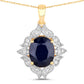 6.44 Carat Genuine Blue Sapphire and White Diamond 14K Yellow Gold Pendant