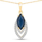 1.42 Carat Genuine Blue Sapphire and White Diamond 14K Yellow Gold Pendant