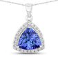 3.11 Carat Genuine Tanzanite and White Diamond 14K White Gold Pendant