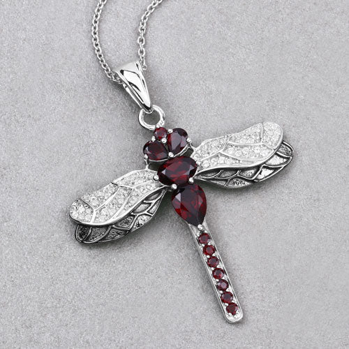 2.29 Carat Genuine Garnet and White Topaz .925 Sterling Silver Pendant