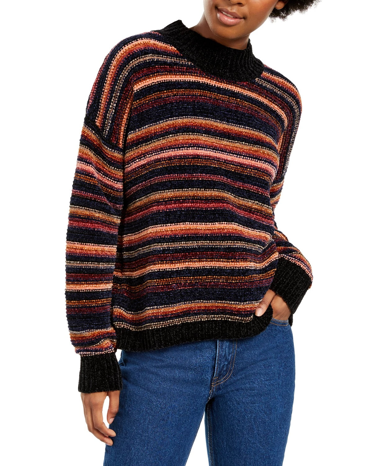 Suéter Hippie Rose Junior's Chenille com gola falsa, preto, tamanho extragrande