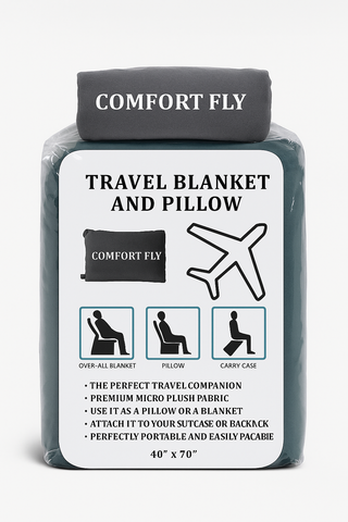 Comfort Fly Travel Blanket & Pillow – 2-in-1 Micro Plush Airplane Blanket with Carry Case (40" x 70")