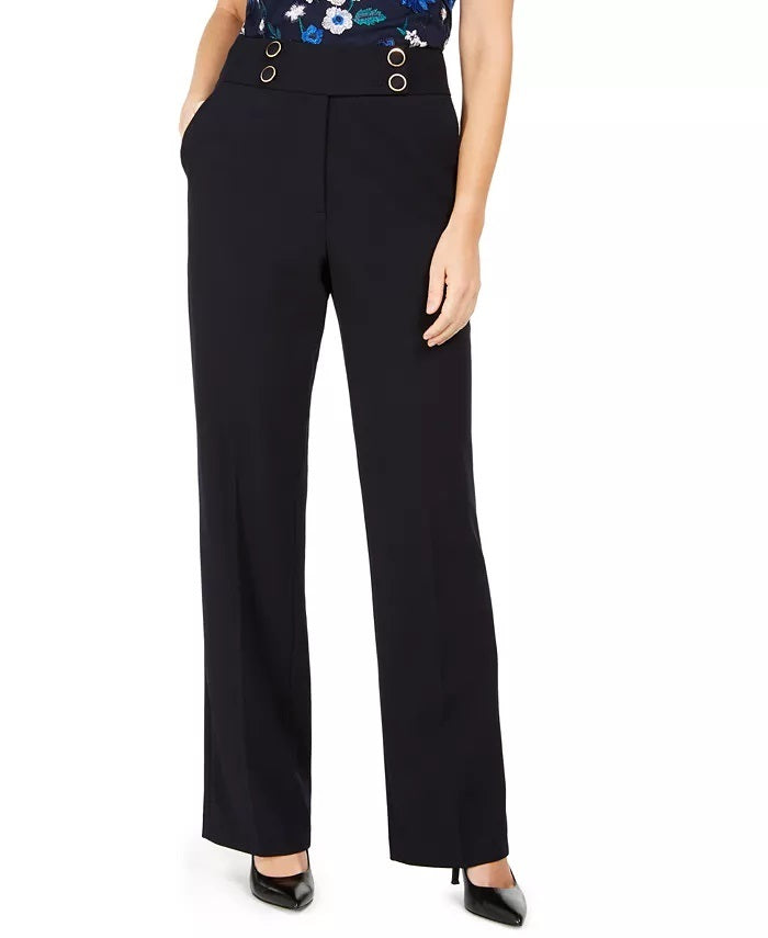 Calça social feminina Calvin Klein cintura alta com botões azul marinho tamanho 10 pequena