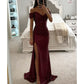 Off the Shoulder Sequin Split Mermaid Gown