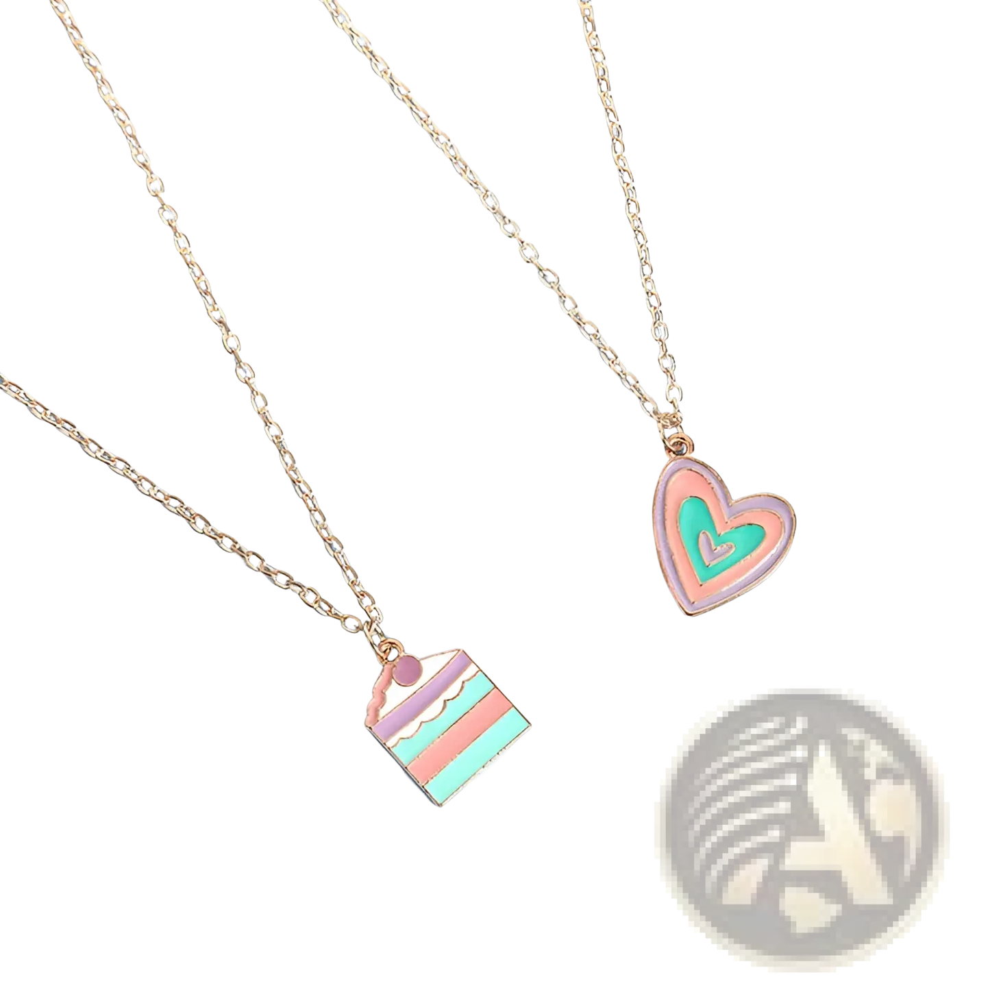Pastel Enamel Heart and Layered Cake Pendant Necklace Set