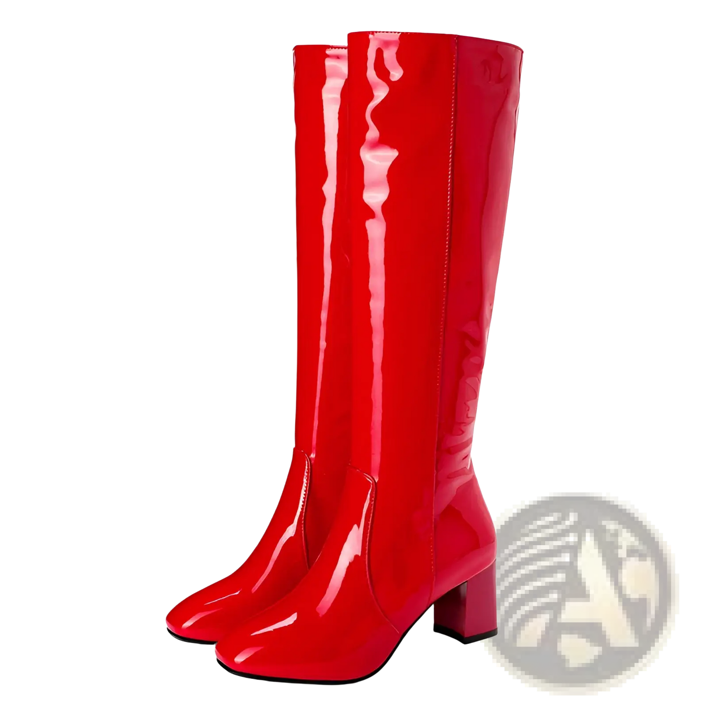 Patent Leather Knee High Block Heel Square Toe Boots
